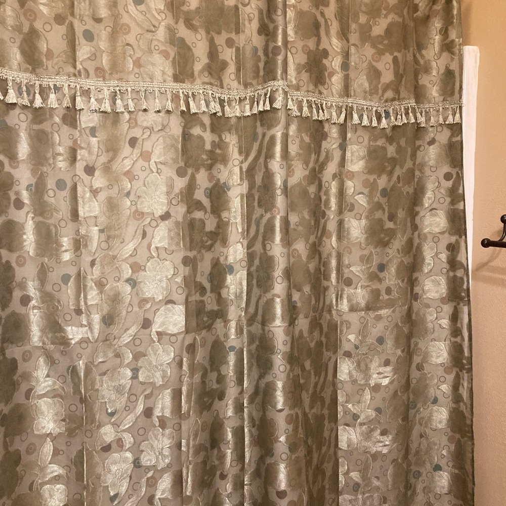 Green shower curtain with attached valance